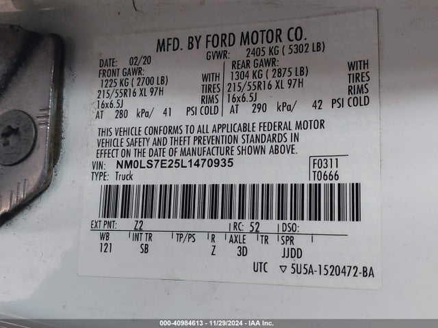Ford Transit Connect Xl Cargo Van 2020 NM0LS7E25L1470935 Image 9
