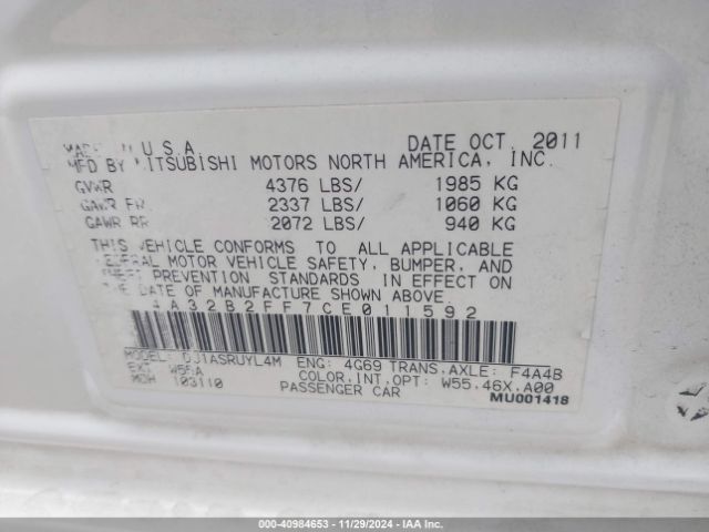 2012 MITSUBISHI GALANT 4A32B2FF7CE011592 Photo 8
