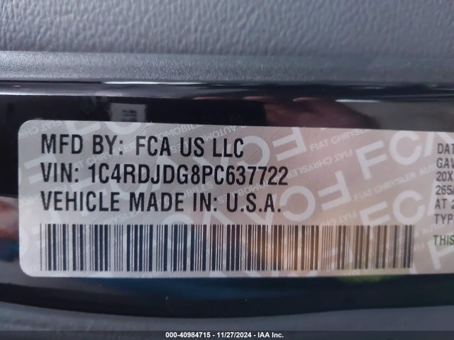 1C4RDJDG8PC637722 Dodge Durango Gt Plus Awd
