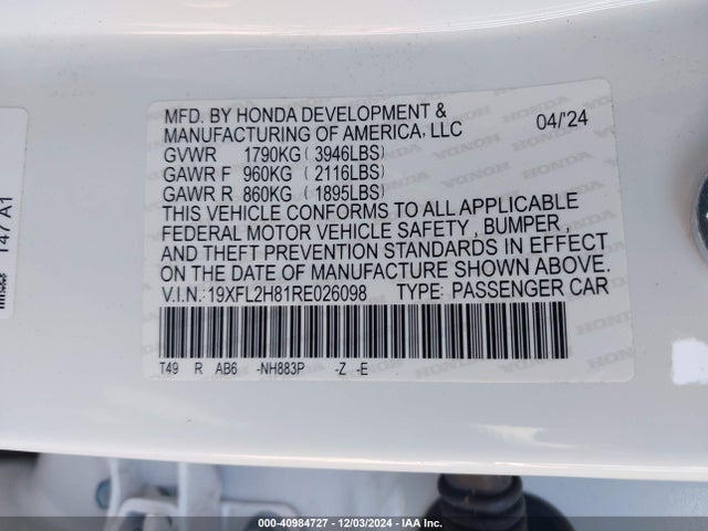 19XFL2H81RE026098 Honda Civic Sport