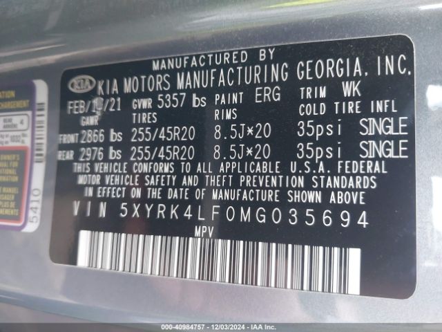 5XYRK4LF0MG035694 KIA Sorento Sx Prestige