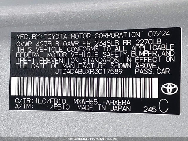 Toyota Prius Le Awd-e 2024 JTDADABUXR3017589 Image 9
