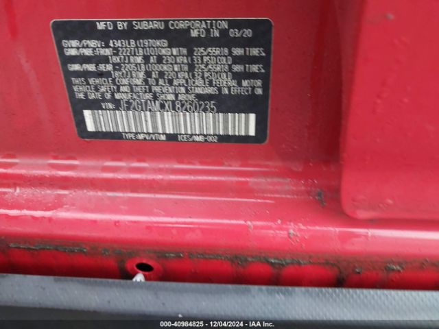 JF2GTAMCXL8260235 Subaru Crosstrek Limited