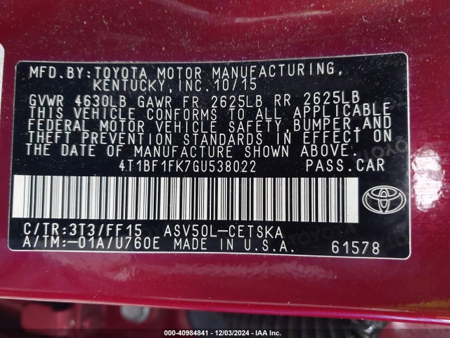 Toyota CAMRY SE 2016 4T1BF1FK7GU538022 Image 9