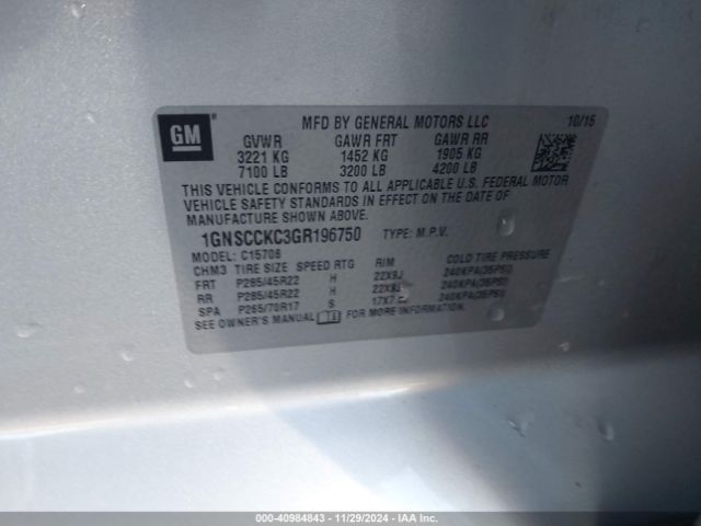 1GNSCCKC3GR196750 Chevrolet Tahoe Ltz