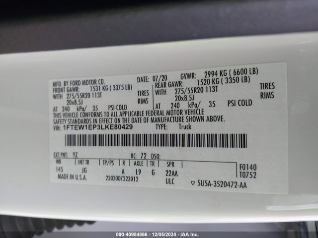 1FTEW1EP3LKE80429 Ford F-150 Xl