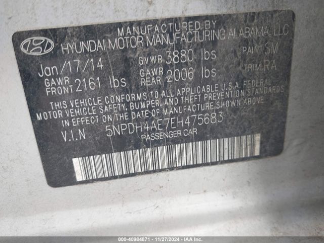 5NPDH4AE7EH475683 Hyundai ELANTRA SE
