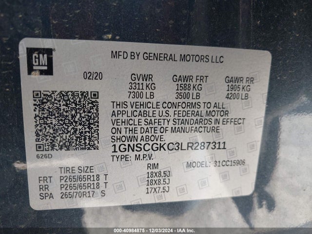 Chevrolet Suburban 2wd Ls 2020 1GNSCGKC3LR287311 Image 9