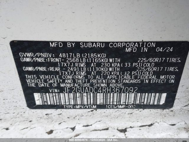 JF2GUADC4RH367092 Subaru Crosstrek Premium