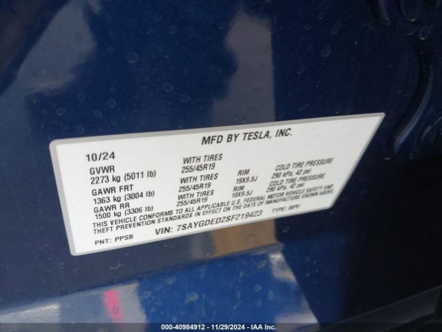 7SAYGDED2SF219423 Tesla Model Y Long Range Dual Motor All-wheel Drive