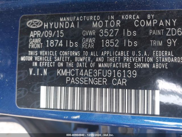KMHCT4AE3FU916139 Hyundai ACCENT GLS