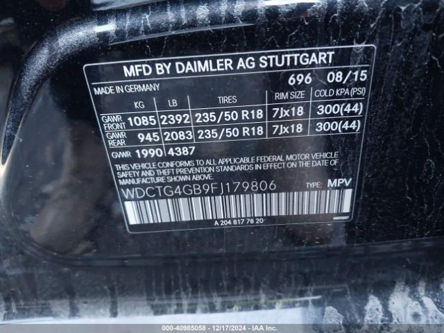 WDCTG4GB9FJ179806 Mercedes-Benz Gla 250 4matic