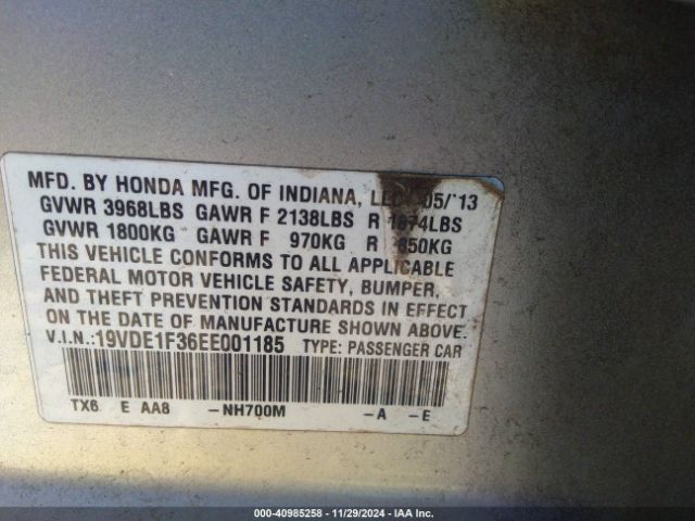 19VDE1F36EE001185 Acura Ilx 2.0l