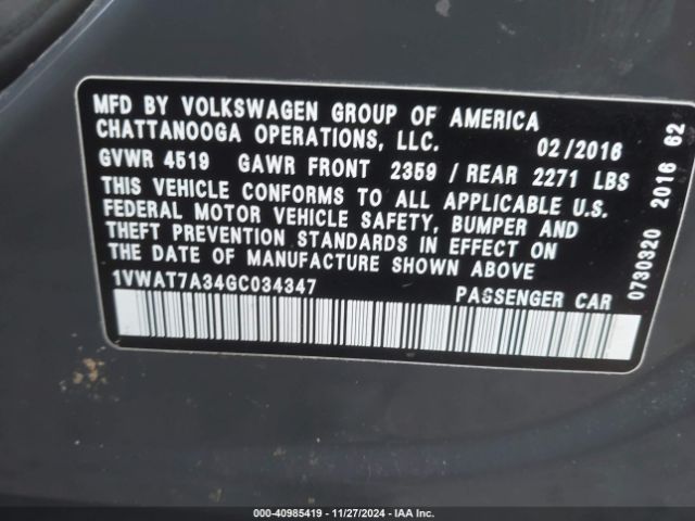 1VWAT7A34GC034347 Volkswagen Passat 1.8t R-line
