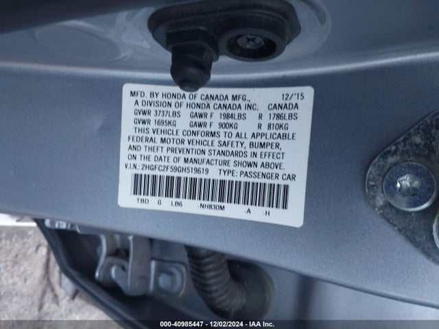 Honda Civic Lx 2016 2HGFC2F59GH519619 Image 9