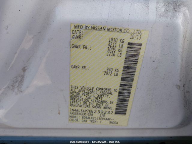 1N4AL3AP7EN239232 Nissan Altima 2.5 Sl