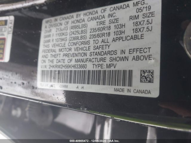 2HKRW2H56KH633660 Honda CR-V EX