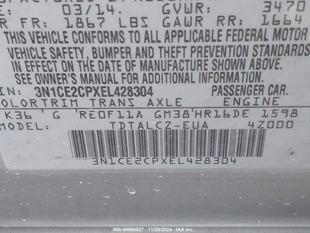 3N1CE2CPXEL428304 Nissan Versa Note S Plus