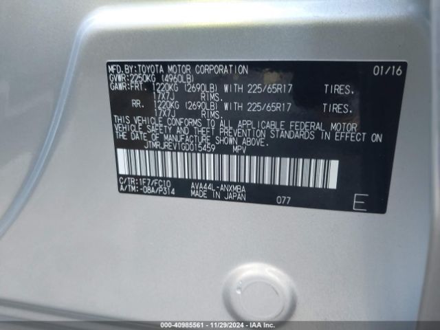 JTMRJREV1GD015459 Toyota Rav4 Hybrid Xle