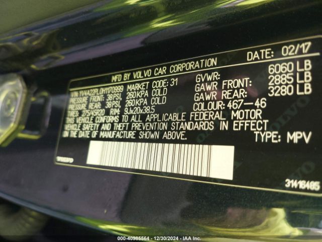 YV4A22PL0H1170999 Volvo Xc90 T6 Inscription