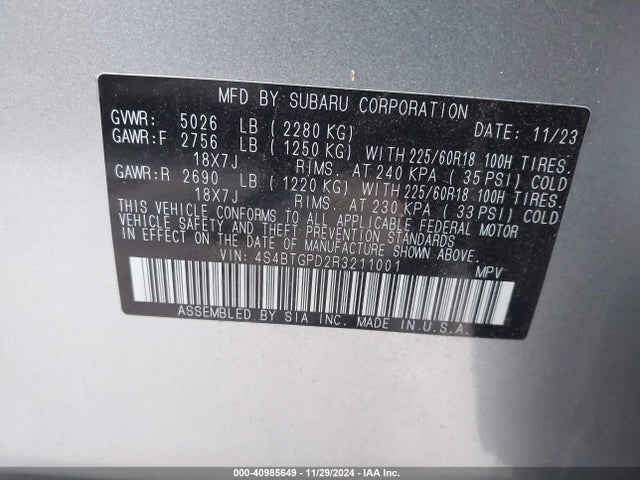 4S4BTGPD2R3211001 Subaru Outback Touring Xt