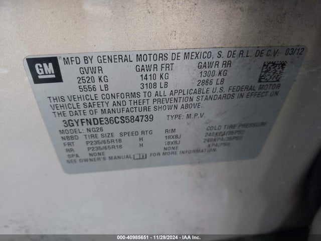 2012 CADILLAC SRX 3GYFNDE36CS584739 Photo 8