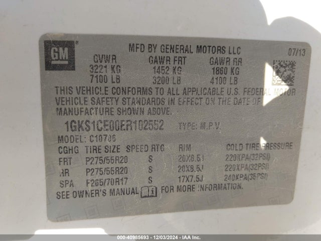 1GKS1CE00ER102552 GMC YUKON SLT