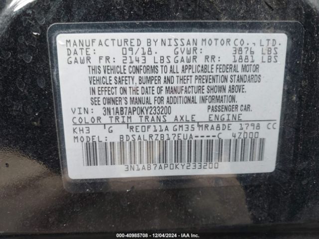 3N1AB7AP0KY233200 Nissan SENTRA SR