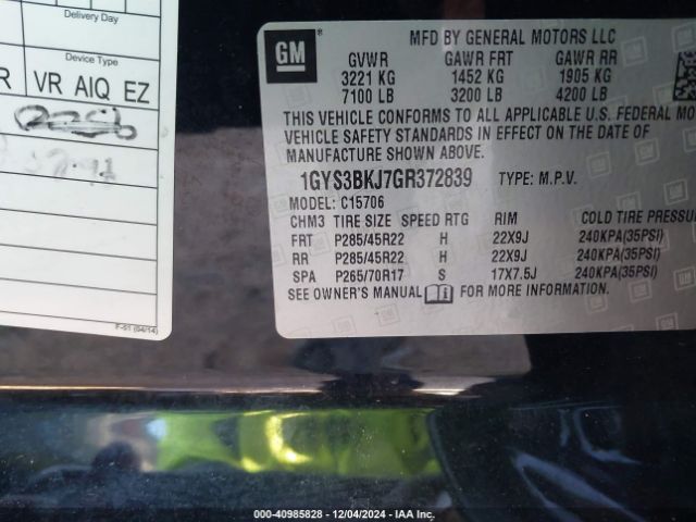 1GYS3BKJ7GR372839 Cadillac Escalade Luxury Collection