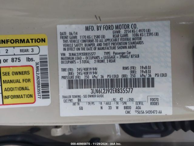 3LN6L2J92ER835577 Lincoln MKZ