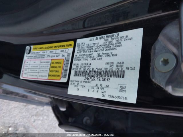 3FA6P0K91HR158592 Ford Fusion Titanium