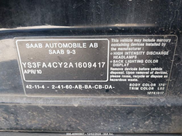 2010 SAAB 9-3 YS3FA4CY2A1609417 Photo 8