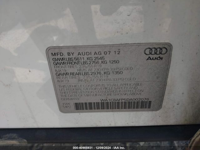 2013 AUDI Q5 HYBRID WA1C8AFP5DA002076 Photo 8