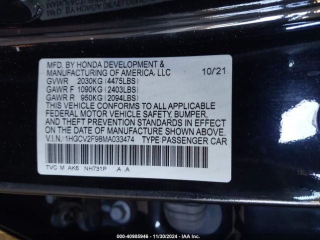 1HGCV2F98MA033474 Honda Accord Touring