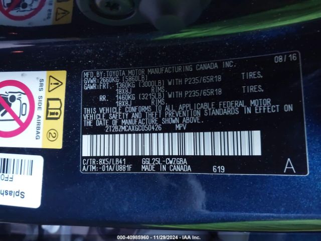2T2BZMCAXGC050426 Lexus RX 350