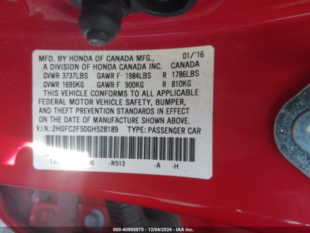 2HGFC2F50GH528189 Honda Civic Lx