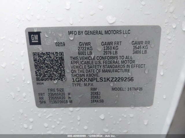1GKKNPLS1KZ229256 GMC Acadia Denali