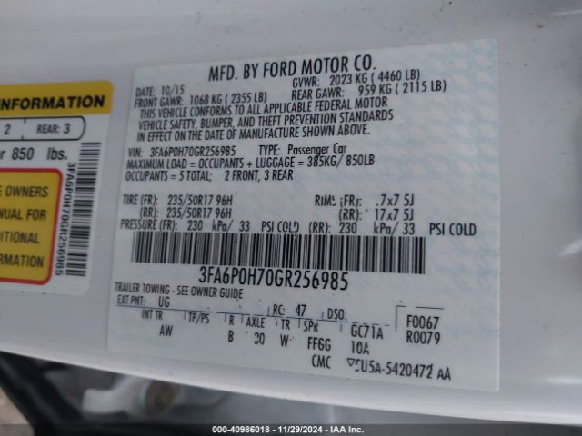 3FA6P0H70GR256985 Ford FUSION SE