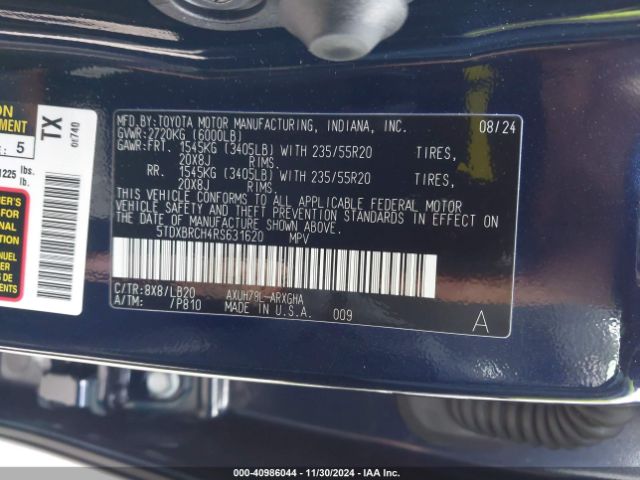 5TDXBRCH4RS631620 Toyota Highlander Hybrid Limited