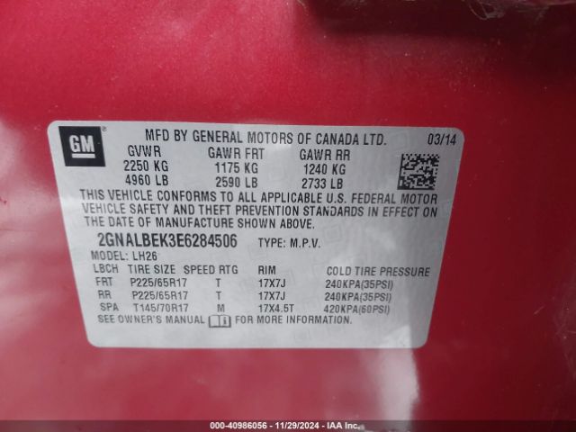 2GNALBEK3E6284506 Chevrolet EQUINOX 1LT