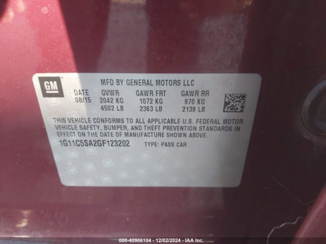 1G11C5SA2GF123202 Chevrolet Malibu Limited Lt