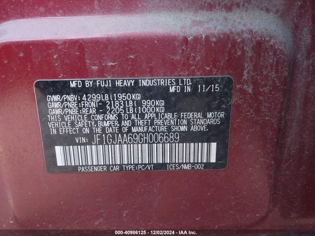 Subaru Impreza 2.0i 2016 JF1GJAA69GH006689 Image 9