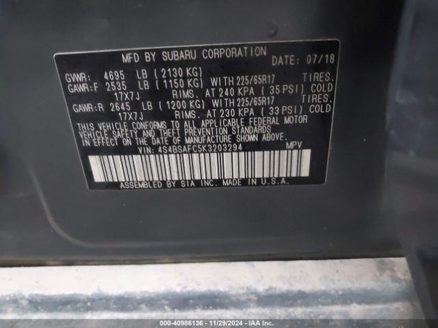 4S4BSAFC5K3203294 Subaru Outback 2.5i Premium