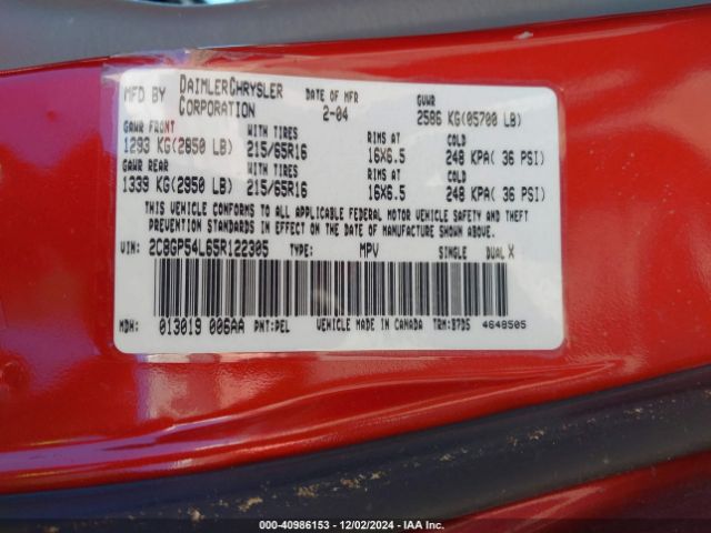 2005 CHRYSLER TOWN & COUNTRY 2C8GP54L65R122305 Photo 8