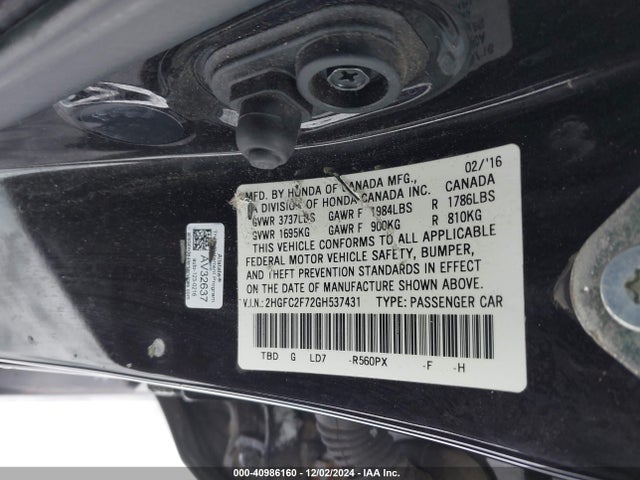 Honda CIVIC EX 2016 2HGFC2F72GH537431 Image 9