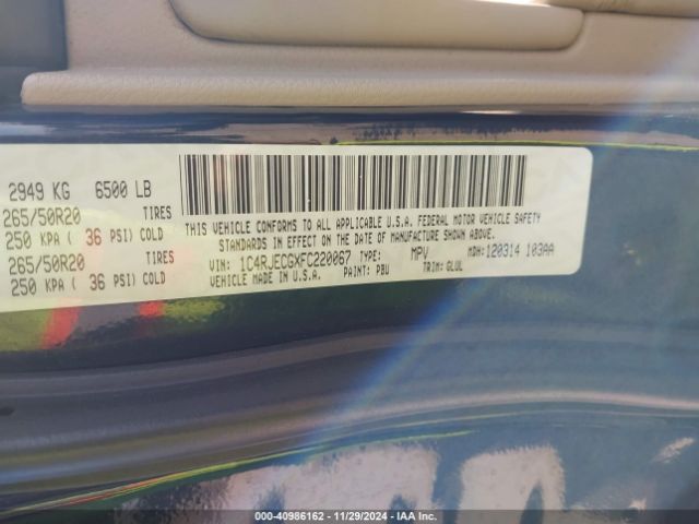 1C4RJECGXFC220067 Jeep Grand Cherokee Overland