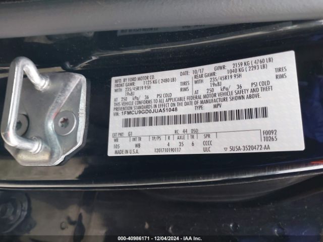 1FMCU9GD0JUA51048 Ford ESCAPE SE