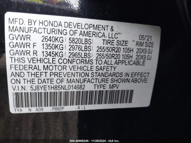 5J8YE1H85NL014682 Acura Mdx Advance Package
