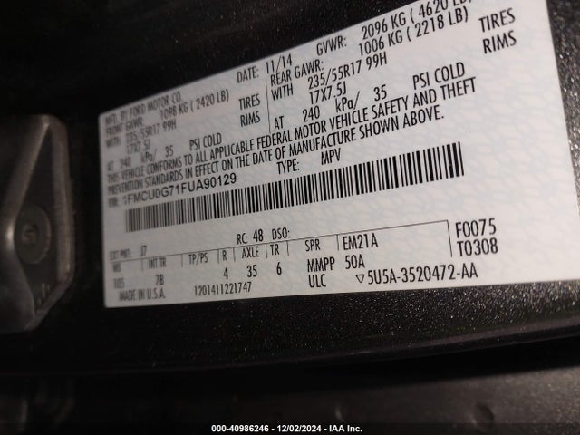 Ford ESCAPE SE 2015 1FMCU0G71FUA90129 Image 9