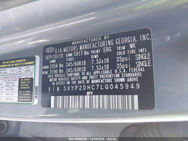 5XYP2DHC7LG045949 KIA Telluride Lx
